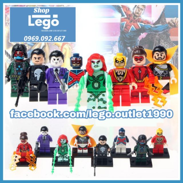 Xếp hình Iron Fist Punisher Jesse Quick Poison Ivy Nefaria Ghost Maker Captain Britain Lego Minifigures POGO PG8060