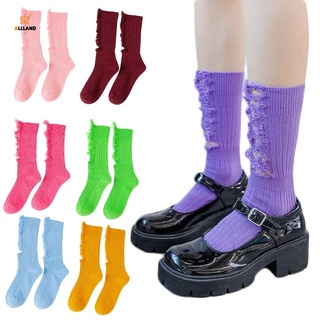 Đôi vớ cotton cổ cao thiết kế rách thoáng khí thời trang cho nữ