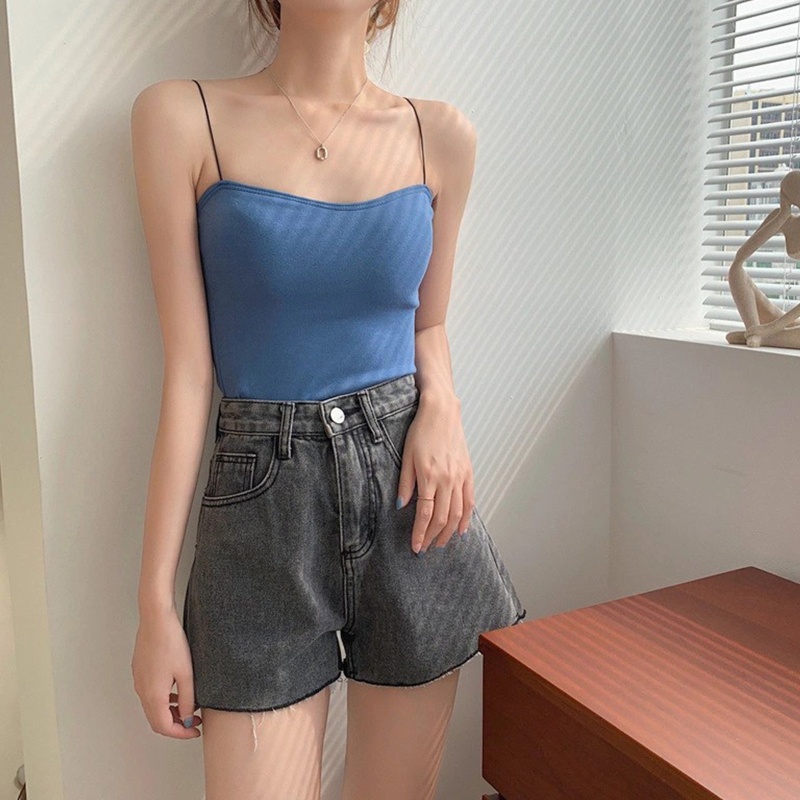 Áo Croptop Hai Dây Có Mút Đệm Ngực Màu Trơn Gợi Cảm Cho Nữ