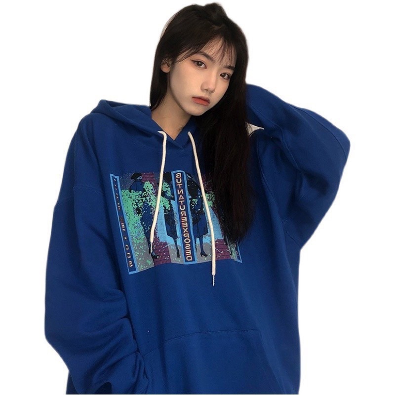 Áo Hoodie Hình Xanh Unisex [FREESHIP]  Nỉ kiểu form rộng tay bồng dáng đường phố học sinh hàn quốc