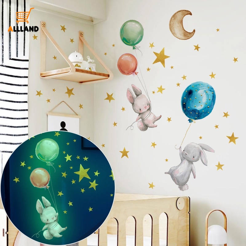 [Precious] Đề Can Dán Tường Phát Sáng Trong Bóng Tối / Thỏ / Ngôi Sao Kết Hợp Trang Trí Phòng Trẻ Em