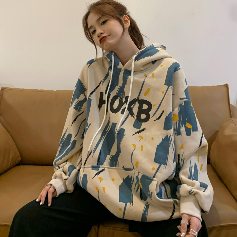 Áo Hoodies Tay Dài Hoạ Tiết In Thời Trang Thu Đông Cho Nữ
