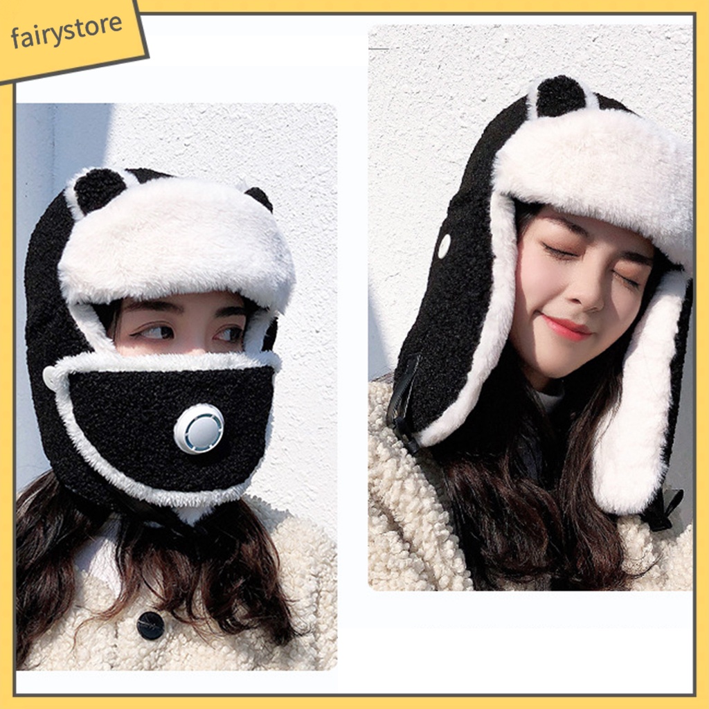 (Hàng Mới Về) Mũ Trùm Đầu Phủ Lông Cừu Phối Khẩu Trang Có Van Thở Tiện Dụng