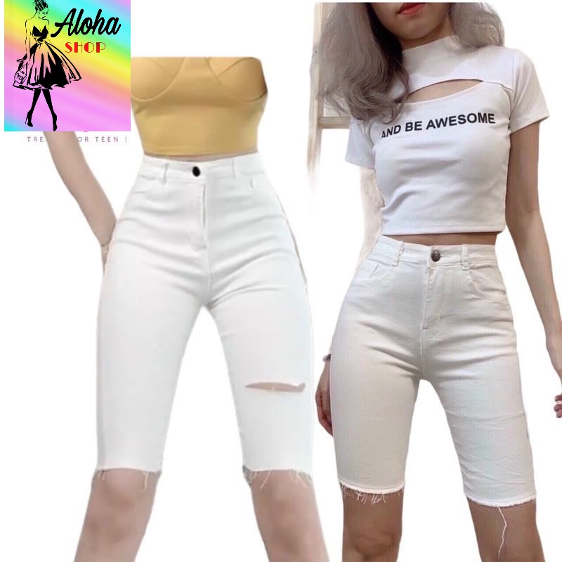 Quần ngố lửng lưng cao kaki co giãn trắng, đen alohashop91