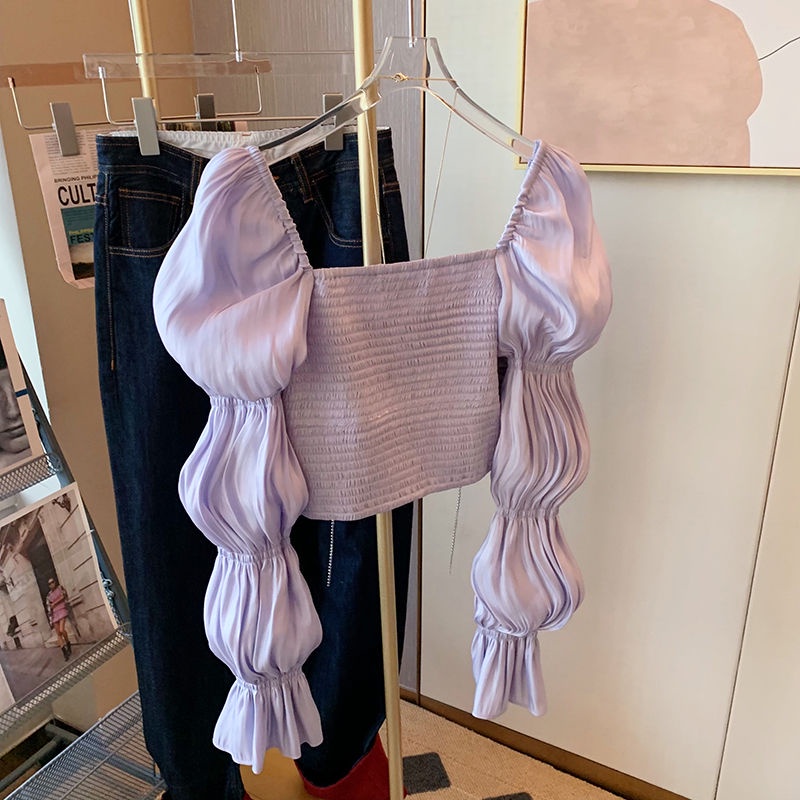 Áo Kiểu Tay Phồng Màu Tím Phong Cách Ngọt Ngào Thời Trang Mùa Xuân Mới Dành Cho Nữ 2022