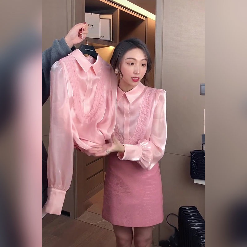 Áo sơ mi voan tơ kính tay dài siêu tiểu thư