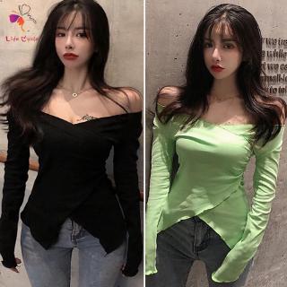 Áo thun hở lưng tay dài cổ chữ V gợi cảm quyến rũ cho nữ