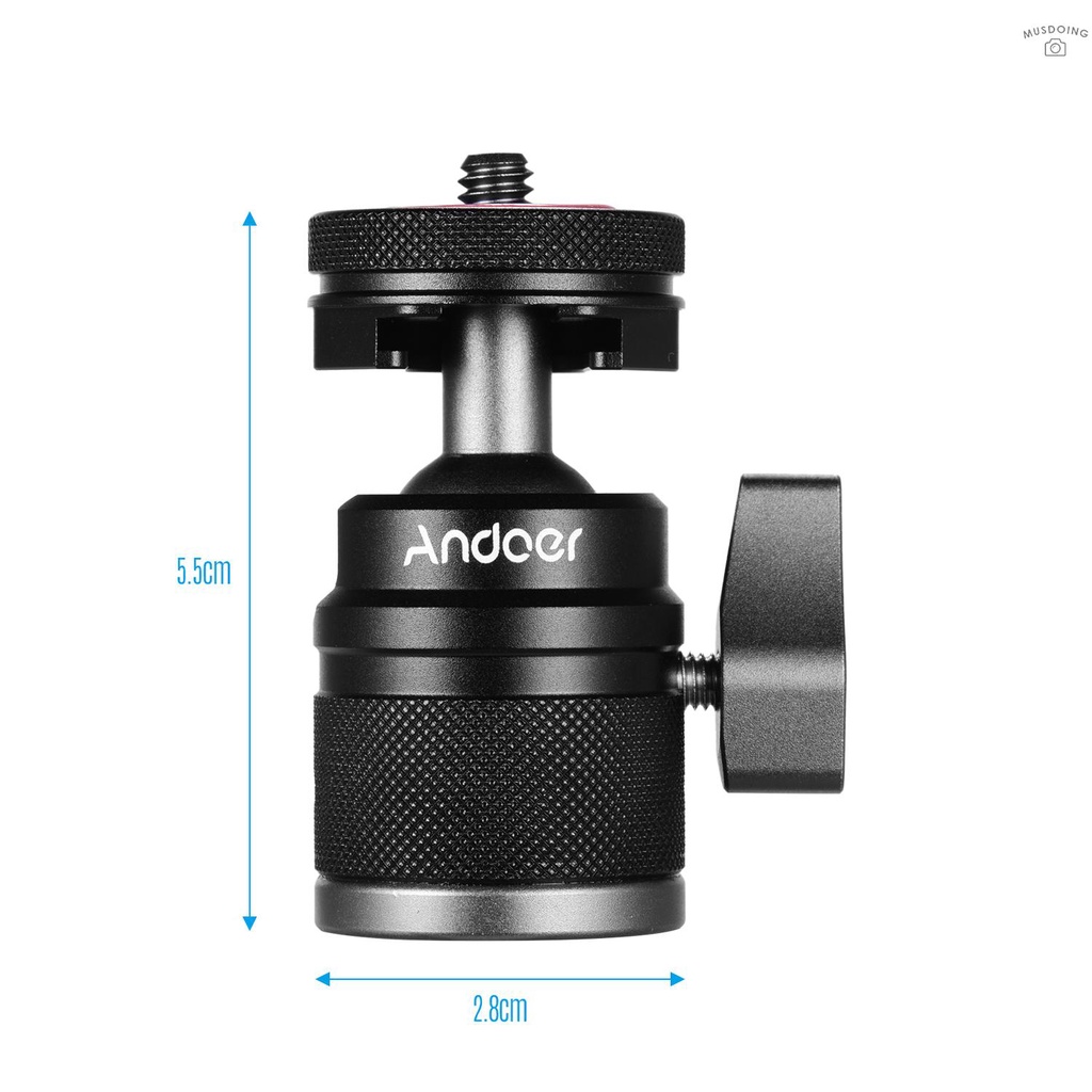 ღ Andoer 2 in 1 Mini Cold Shoe Ball Head Dual Use with 1/4 Screw Cold Shoe Mount 360° Swivel Aluminum Alloy Compatible with Camera Phone Holder Speedlite Tripod Selfie Stick