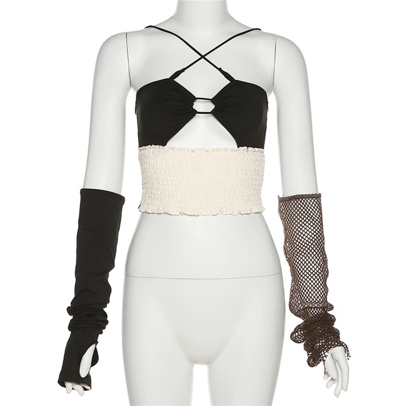 Ins Áo Tank Top Rỗng Phong Cách Phổ Biến Với Găng Tay Rỗng Gợi Cảm Cho Nữ