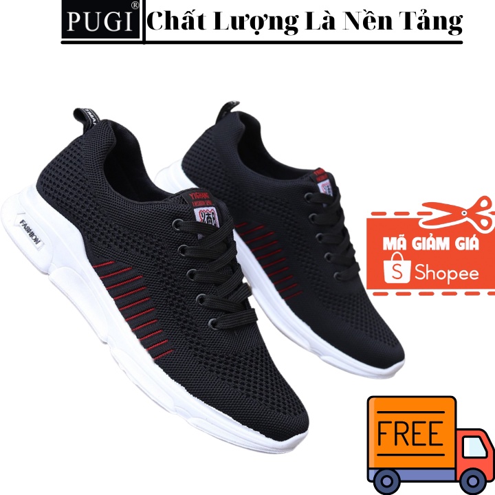[VIDEO THẬT] Giày Thể Thao Nam Màu Đen Độ Bền Cao Đế Cao Su Non Đúc Chống Trơn Trượt Đi Êm Chân Thời Trang PUGI-Q26
