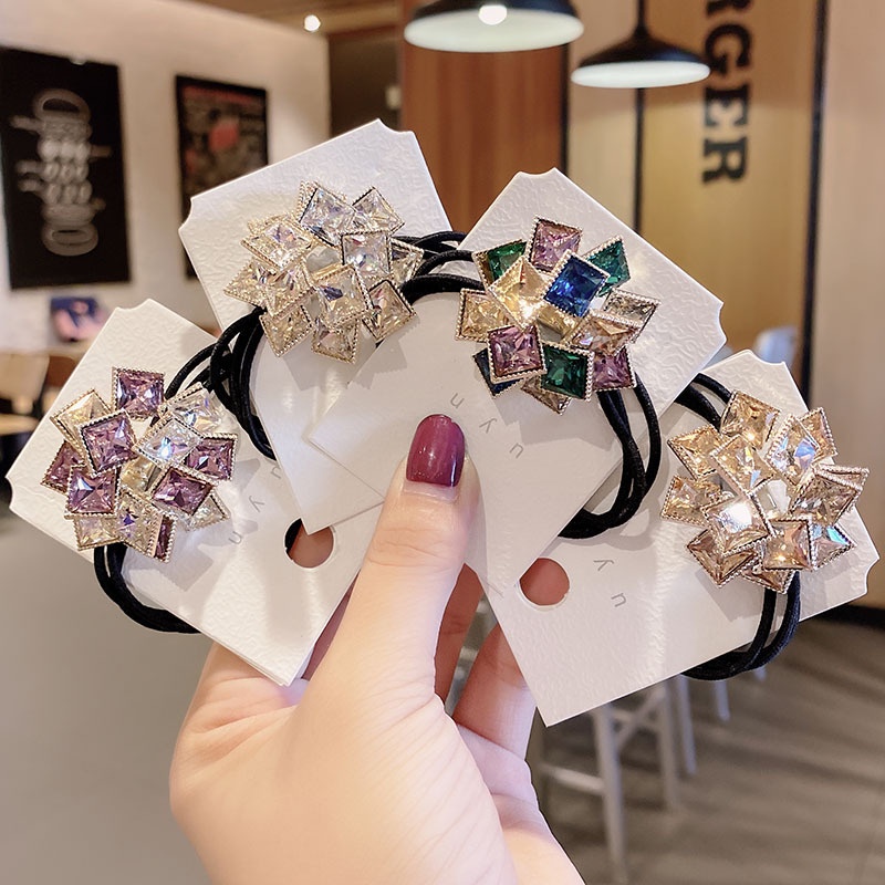 Dây buộc tóc cao su đính đá vuông thời trang Hàn Quốc cao cấp