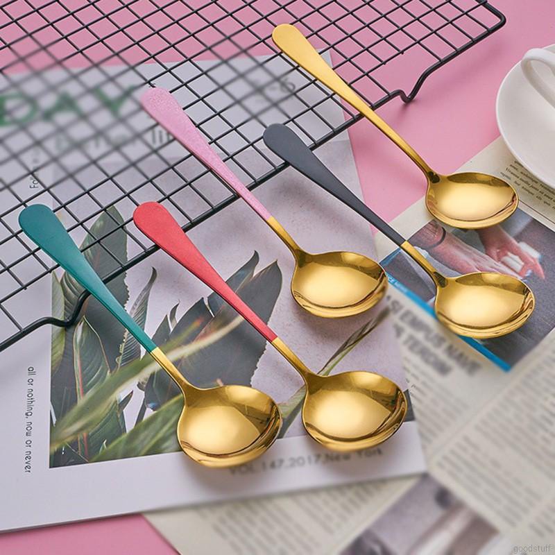 Muỗng Múc Canh Cán Dài Bằng Thép Không Gỉ Hình Tròn Lớn