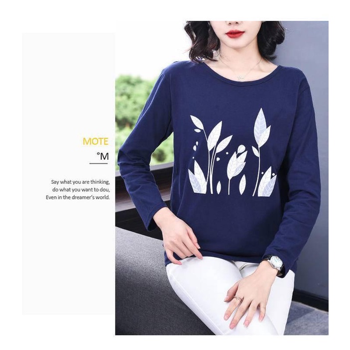 Áo thun tay dài dáng rộng thời trang cho phụ nữ trung niên