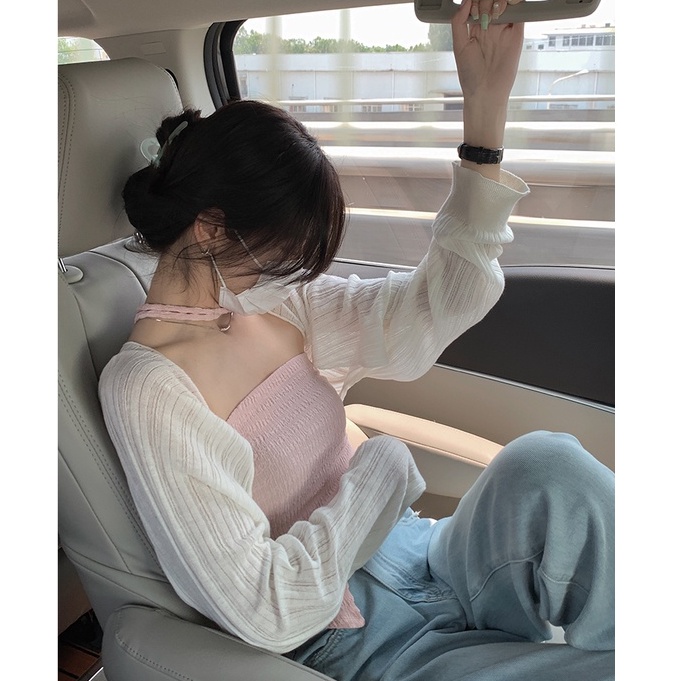 Xiaozhainv Áo Khoác Cardigan Dệt Kim Tay Dài Chống Nắng Thanh Lịch Thời Trang Cho Nữ