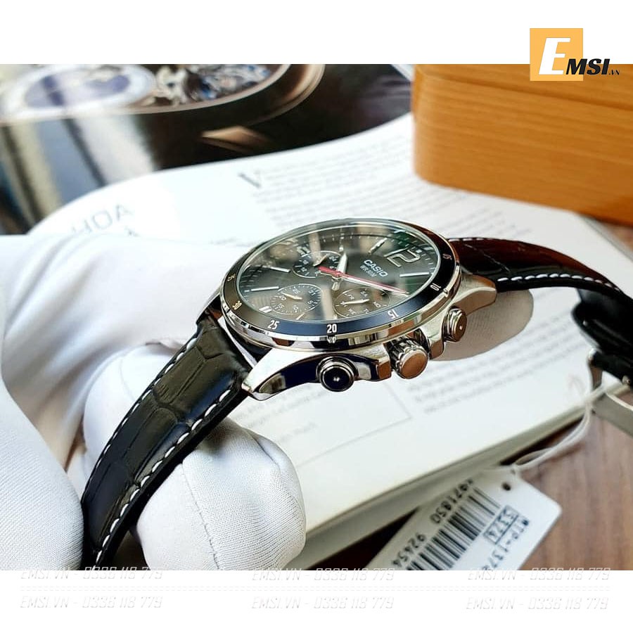 Đồng hồ nam CCasio MTP-1374L-1AVDF 6 Kim - Dây da màu đen - Size 43mm