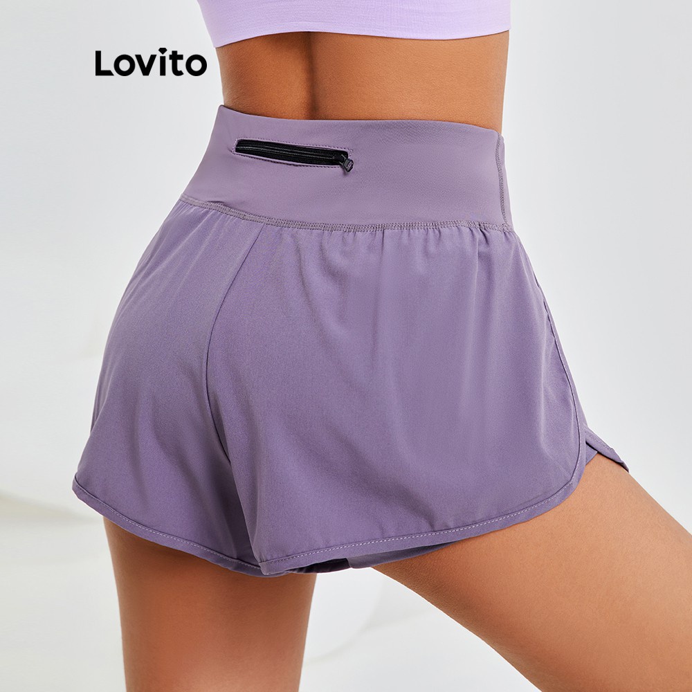 Quần Lovito dáng ôm thể thao cạp cao thoải mái màu trơn cơ bản L13X095 (Màu tím)