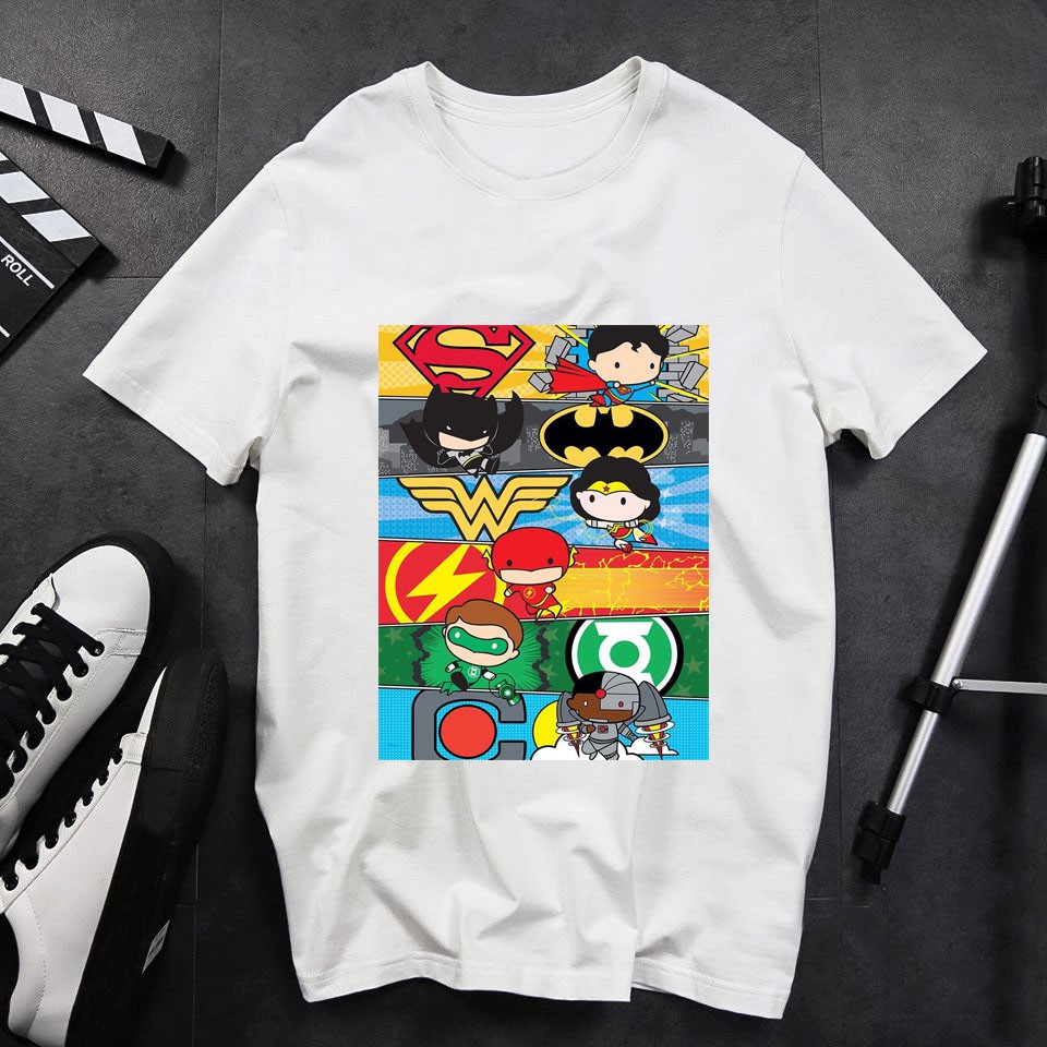 Áo thun nam nữ unisex chibi biệt đội siêu anh hùng DC