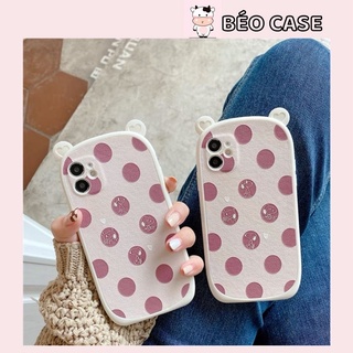Ốp lưng tai gấu da sần chấm bi chó snoopy chống bẩn