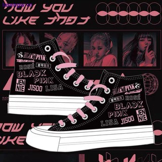 Giày thể thao bằng vải canvas cổ cao mẫu mới phong cách nhóm nhạc Blackpink độc đáo