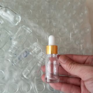 Combo 50 chai thủy tinh trắng trong 10ml, đầu bóp trắng khoen vàng, bóp nhỏ giọt, dùng để đựng serum, mỹ phẩm, tinh dầu.