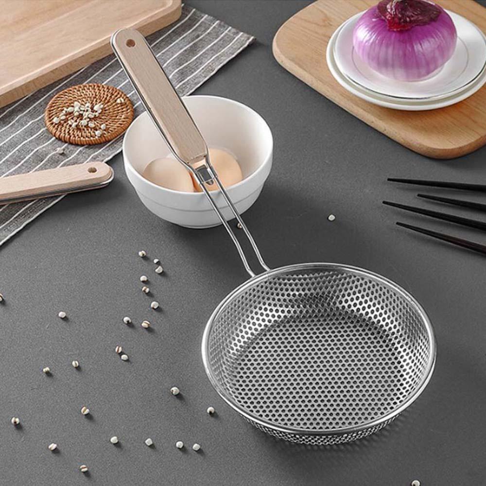 Muỗng Lưới Lọc Thức Ăn Bằng Thép Không Gỉ Tay Cầm Bằng Gỗ Tiện Lợi Dành Cho Nhà Bếp