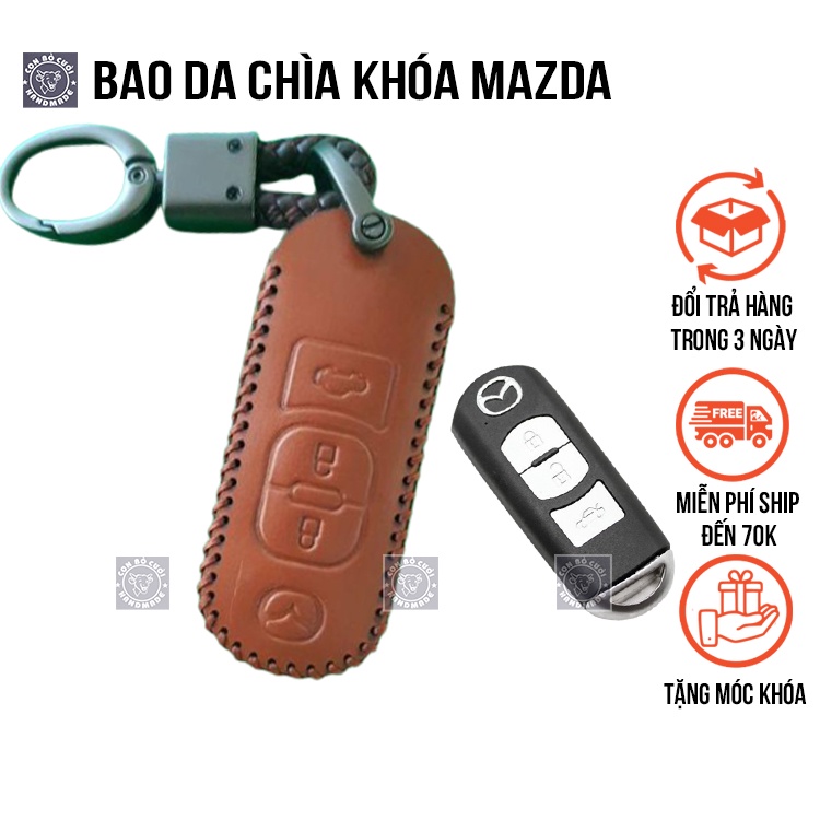 Ốp chìa khóa CX5 chất liệu da bò nhập khẩu 3 nút dùng chung cho bao da chìa khóa ô tô mazda 2 mazda 3 mazda 6 và cx8