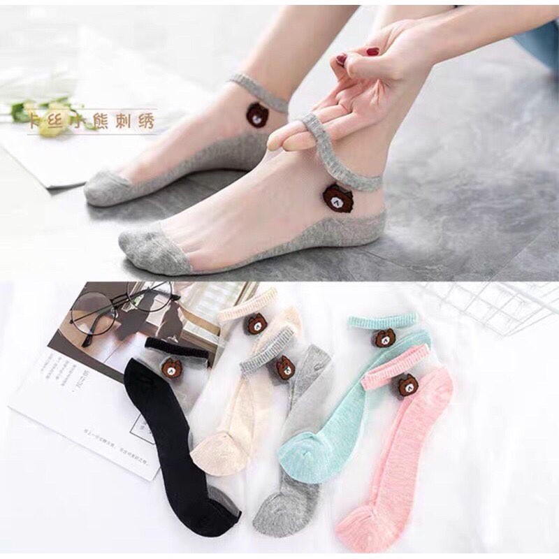 [RẺ VÔ ĐỊCH] Túi 10 đôi tất chân lưới GẤU NÂU BROWN cổ ngắn nhiều màu chất len đẹp Hàn Quốc - Phụ kiện thời trang