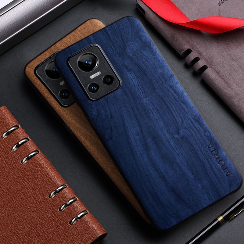 Ốp điện thoại da PU họa tiết gỗ gọn nhẹ đơn giản dành cho Oppo Realme GT Neo 3 Neo 3 5G