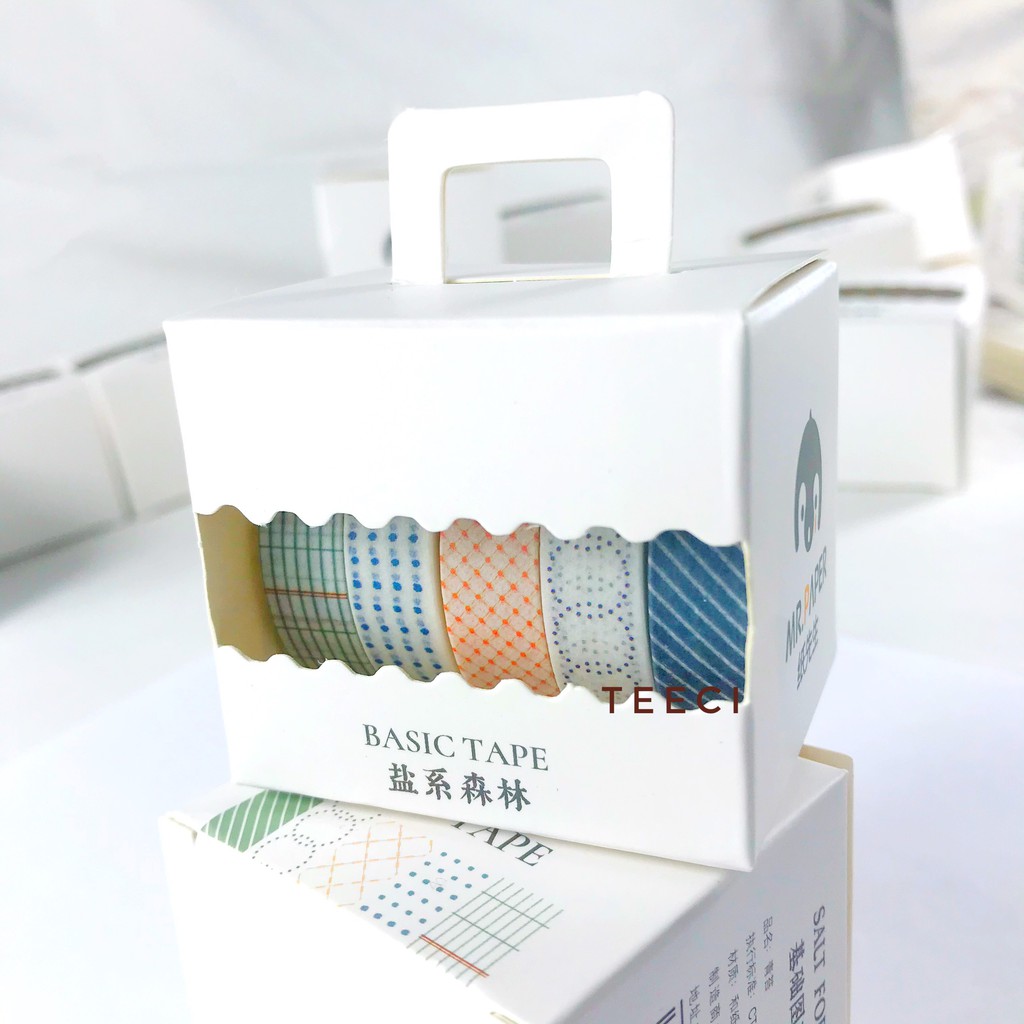 &lt;Ảnh Thật Shop Chụp&gt; Lẻ 1 Cuộn Băng Keo Dính Washi Tape Họa Tiết Basic Trang Trí Sổ Tay Nhật Kí Khay Đựng Bút Teeci636