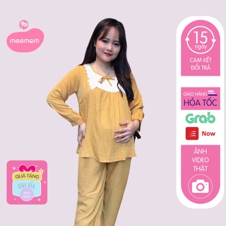 Đồ bầu mặc nhà - bộ bầu sau sinh có khóa cho con bú 1 nơ ngực DB02 - Meemom