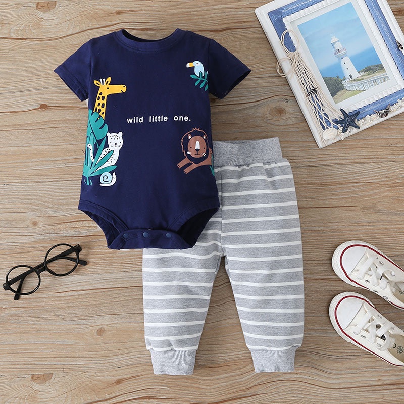 Bộ Đồ Quần Áo Bé Trai Body Tay Ngắn Hoạt Hình Bodysuit Liền Thân Và Quần Dài Set Thời Trang Cho Bé Trẻ em Sơ Sinh 0-24 Tháng
