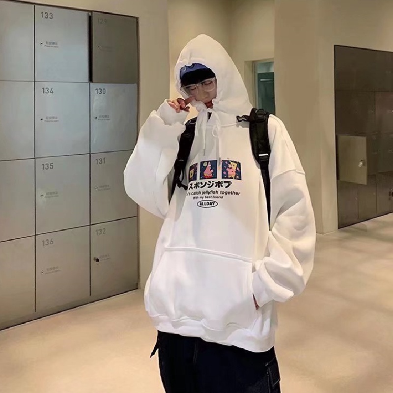 Áo hoodie tay dài dáng rộng in họa tiết hoạt hình phong cách nhật bản thời trang cho nam và nữ size m-3xl