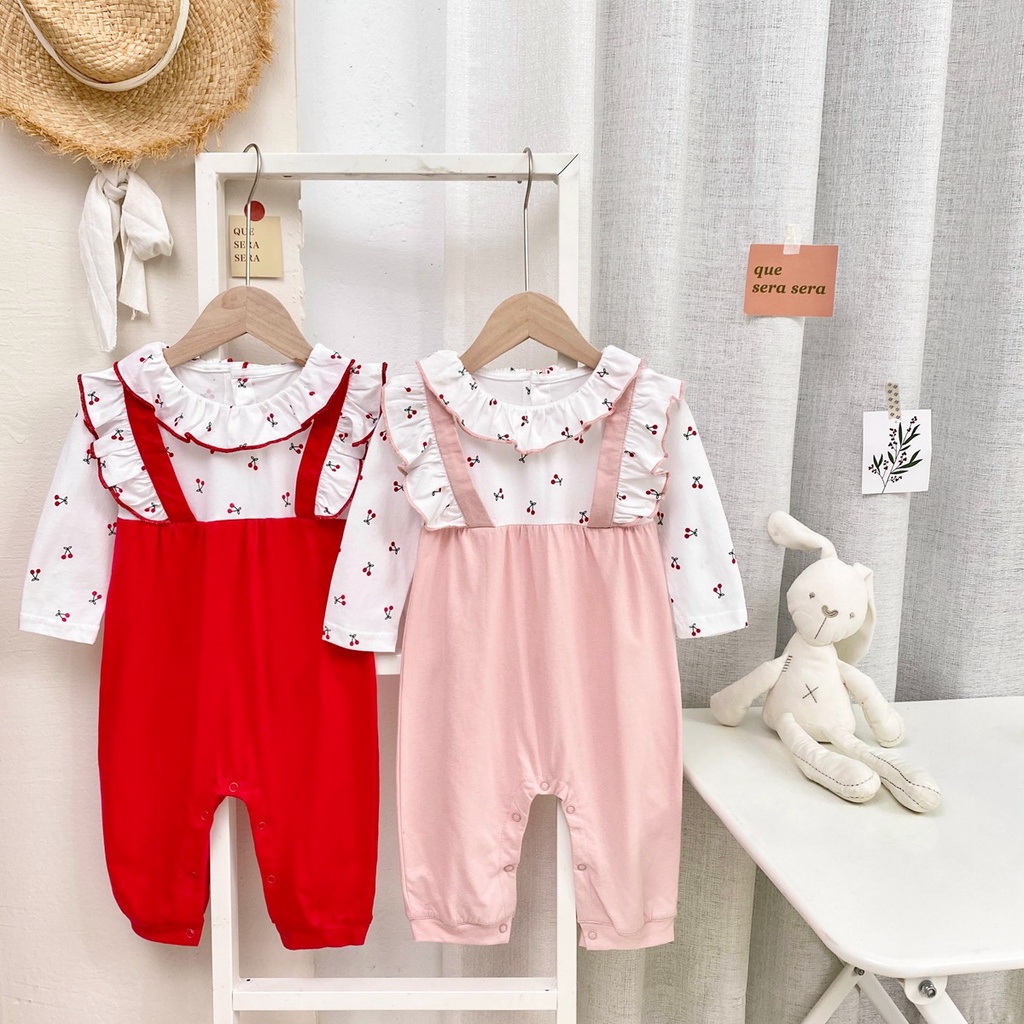 Áo liền quần Sanlutoz tay dài vải cotton thiết kế dễ thương cho bé gái sơ sinh