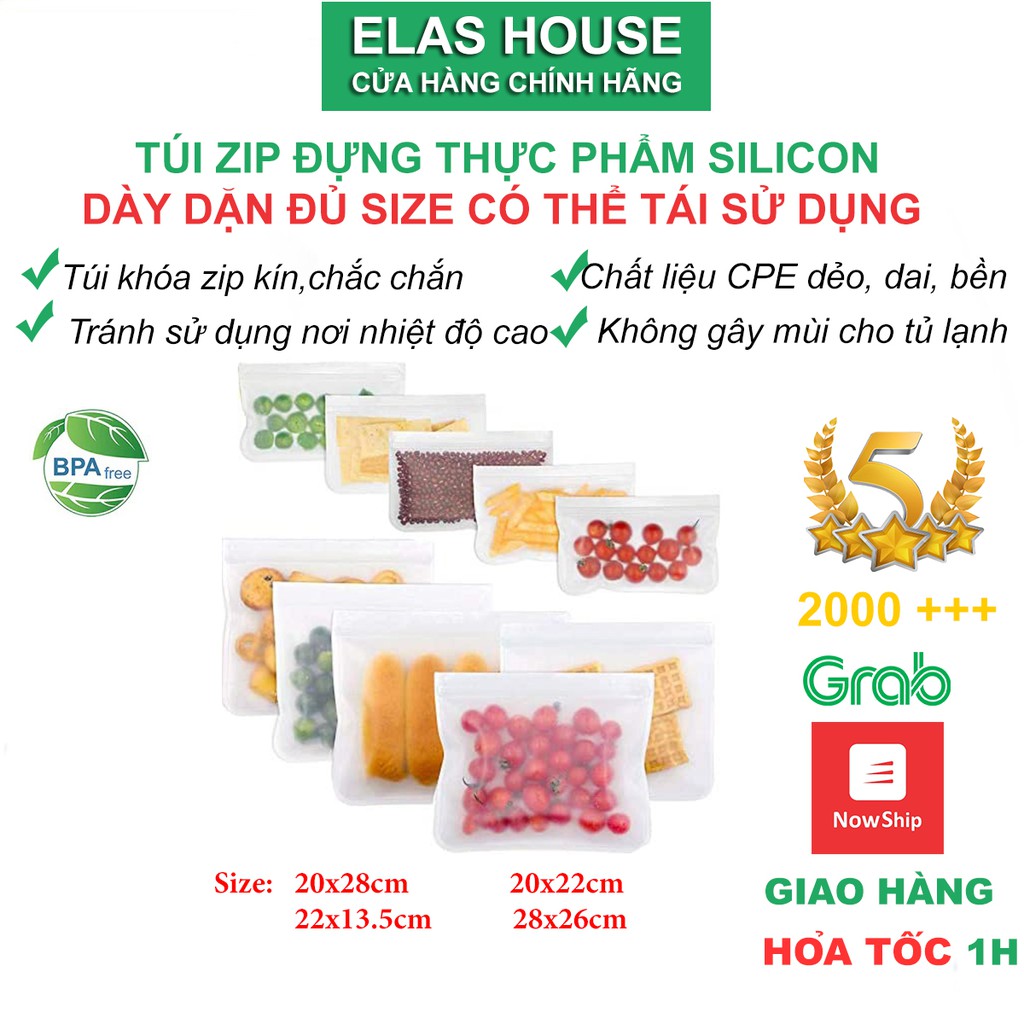 Túi Zip Silicon Đựng Thực Phẩm Elas House Túi zip đa năng an toàn có thể tái sử dụng nhiều lần