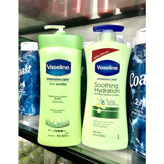 Sữa Dưỡng Thể Vaseline Mỹ Intensive Care Aloe Soothing Hydration 725ml XANH dành cho da khô nhẹ