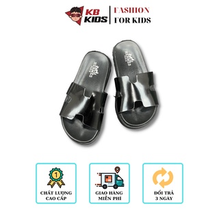 Dép lê hm dép lê chữ h da bóng màu đen hàng đẹp cho bé trai thời trang mùa hè cao cấp kb kids -kb216