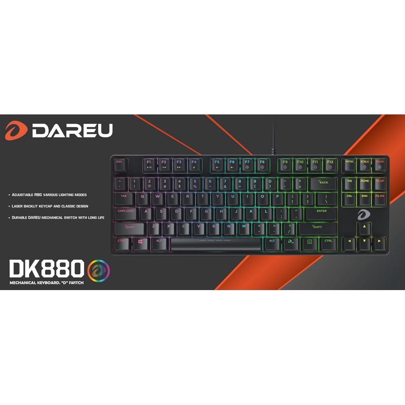 Bàn phím cơ Gaming DAREU DK880 / EK880 87KEY (RGB, Blue/ Brown/ Red D switch)