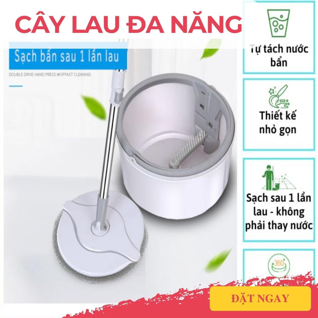 Cây lau nhà tự vắt 360 độ chính hãng Bộ Cây Kèm Bông Lau tiện dụng đa chức năng thế hệ mới tặng 2 bông lau