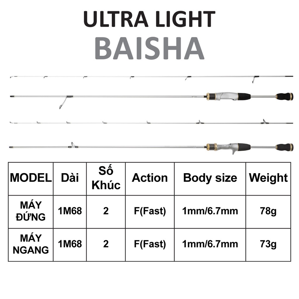 2 khúc / CẦN BAISHA ULTRA LIGHT SIÊU RẺ - CHUYÊN CÂU MỒI LURE UL - CÁ TRÁP - CÁ SUỐI