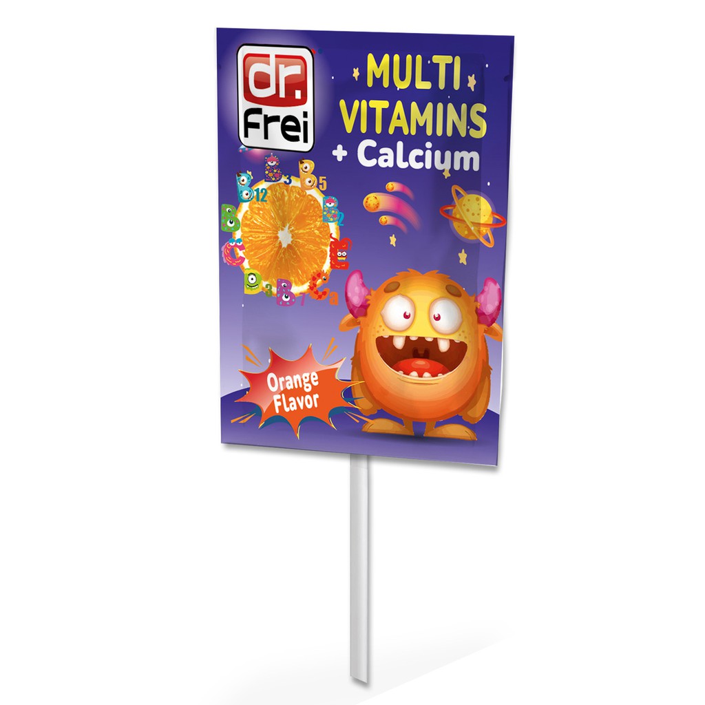 Kẹo mút Vitamins tổng hợp & Canxi cho trẻ em Dr.Frei (Hộp 50 Cây)