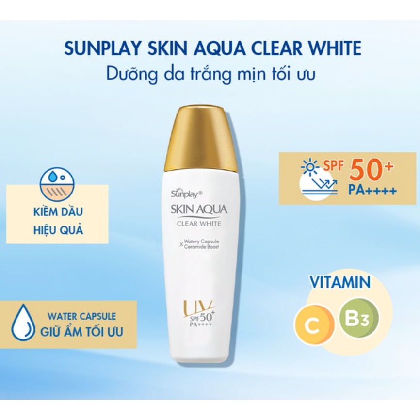 Sữa chống nắng dưỡng trắng cho da dầu Sunplay Skin Aqua Clear White SPF 50+, PA++++ 25g