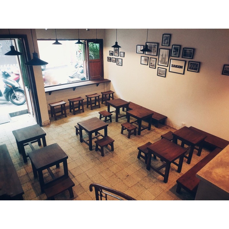 Bàn ghế gỗ thông cao cấp cho bếp hoặc phòng ăn phong cách vintage loại ngắn - Hàng gia công