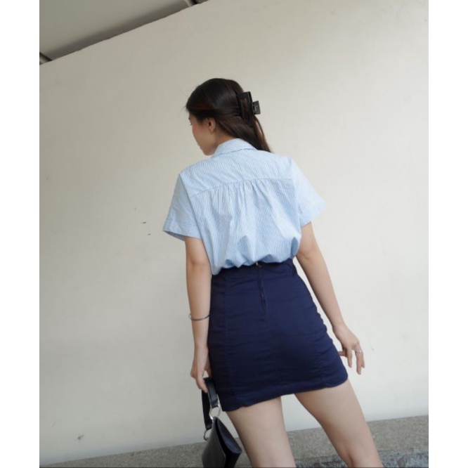 Sơ mi nữ kate vải mát vnxk, stripe blue t-shirt