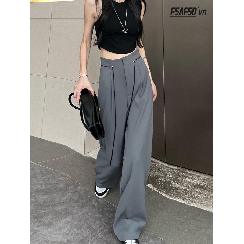 Quần Chiffon Ống Dài Rộng Lưng Cao Thời Trang Nữ 2022