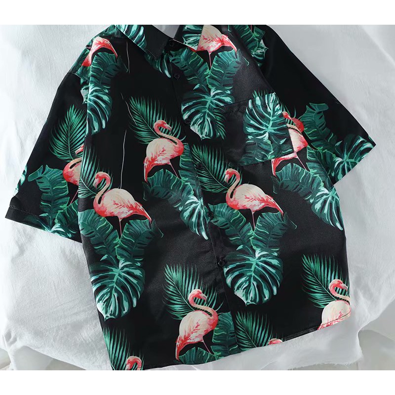 Men's trendy flamingo print short-sleeved shirt | BigBuy360 - bigbuy360.vn