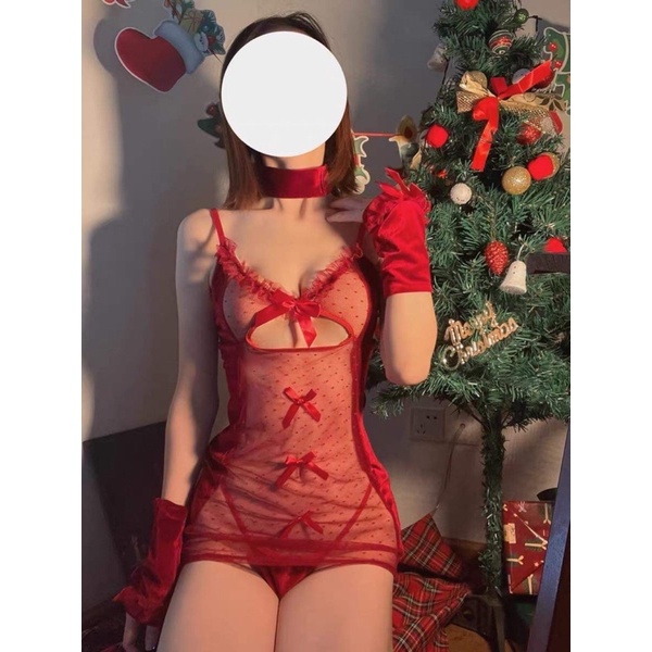 ĐẦM COSPLAY CHẤT NHUNG PHỐI LƯỚI KÈM PHỤ KIỆN ĐẦY ĐỦ SIÊU SEXY TÔN DÁNG | BigBuy360 - bigbuy360.vn
