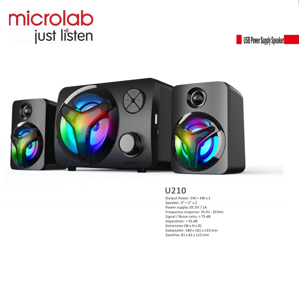 Loa vi tính MICROLAB U210 Loa Bluetooth 5.0, USB, SD Card, FM, Đèn LED nổi bật - Hàng chính hãng BH 12 tháng