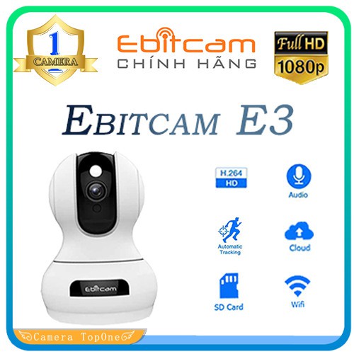 Camera Wifi Ebitcam E3 Full HD 1080P 2MP - Phát Hiện Chuyển Động, Đàm Thoại 2 Chiều, Xoay 360, Kèm thẻ  32GB/64GB