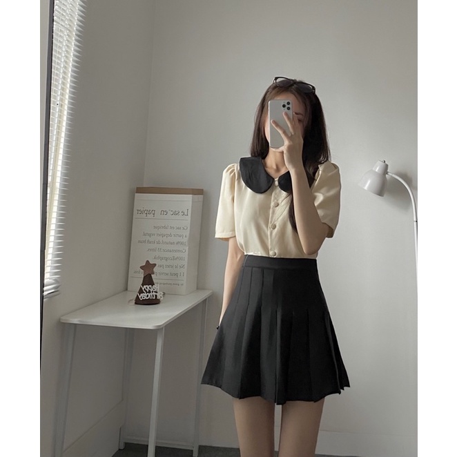 ( Ảnh thật ) A9011 Áo cổ sen khuy bọc crop