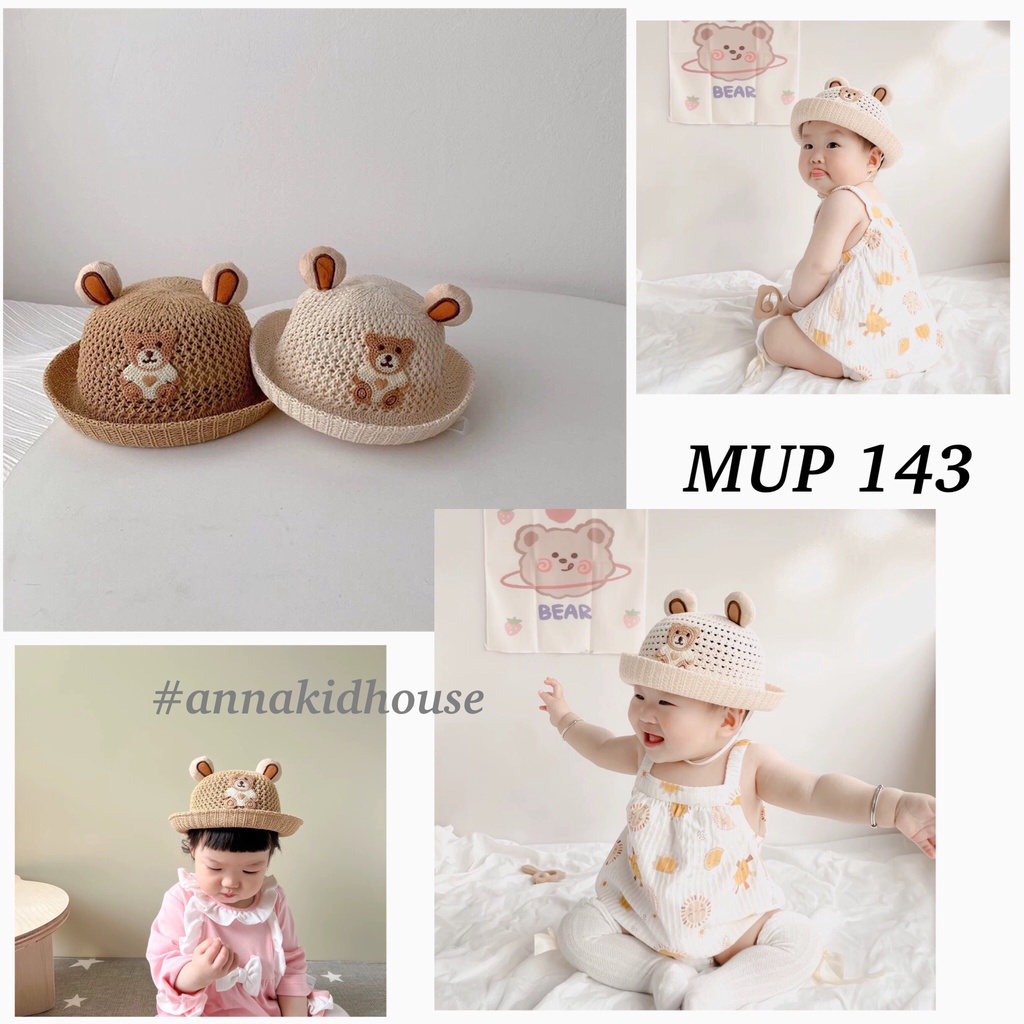 MUP 143: Mũ cói gấu 2 tai Cute cho bé ( 44-48cm)